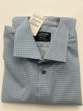 Nordstrom Men's Shop Blue Micro-Pattern Dress Shirt